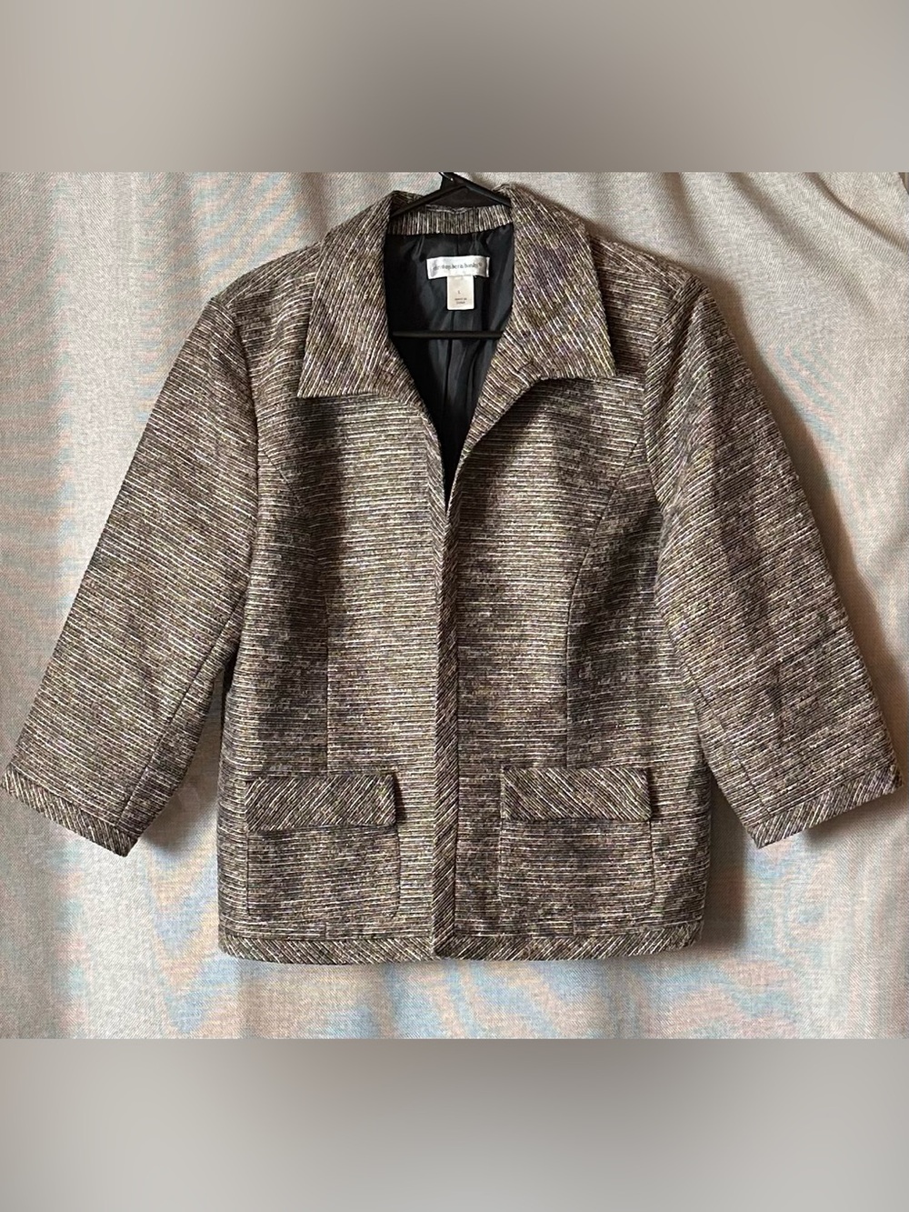 Christopher & Banks•tweed blazer•large•brown/cream/gold•open front•structured